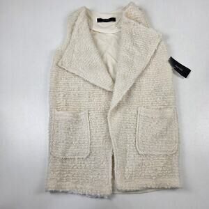 Zara Basic Collection Vest Womens XS Textured Boucle Open Front Pockets Layering